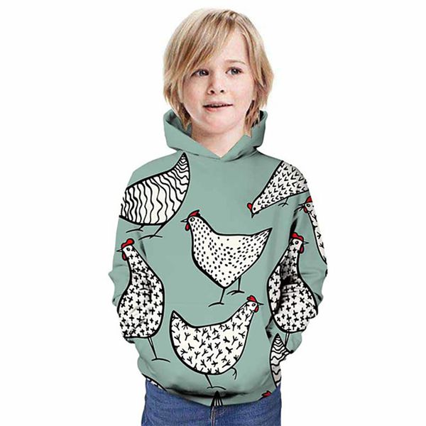reed chicken pattern children's 3d printing pullover hoodie men/women/girl fashion soft hooded sweater hooded sweater, Black